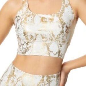 Buffbunny Collection White and Gold Foil Sport Bra Top Only